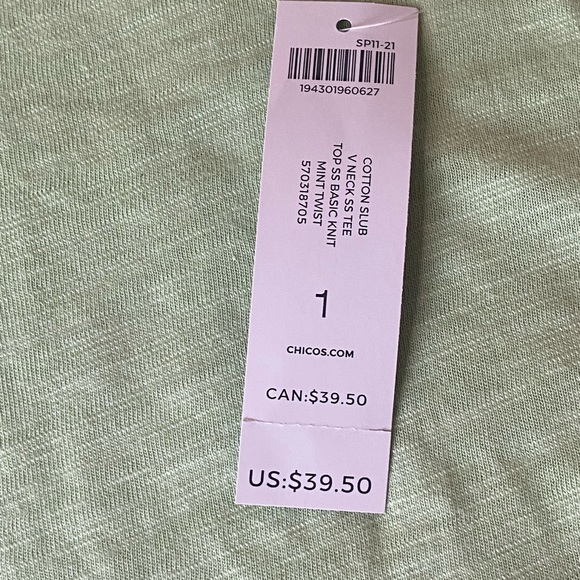 Chico’s Tee Top Size 1 Short Sleeves Mint V Neck - Picture 6 of 8